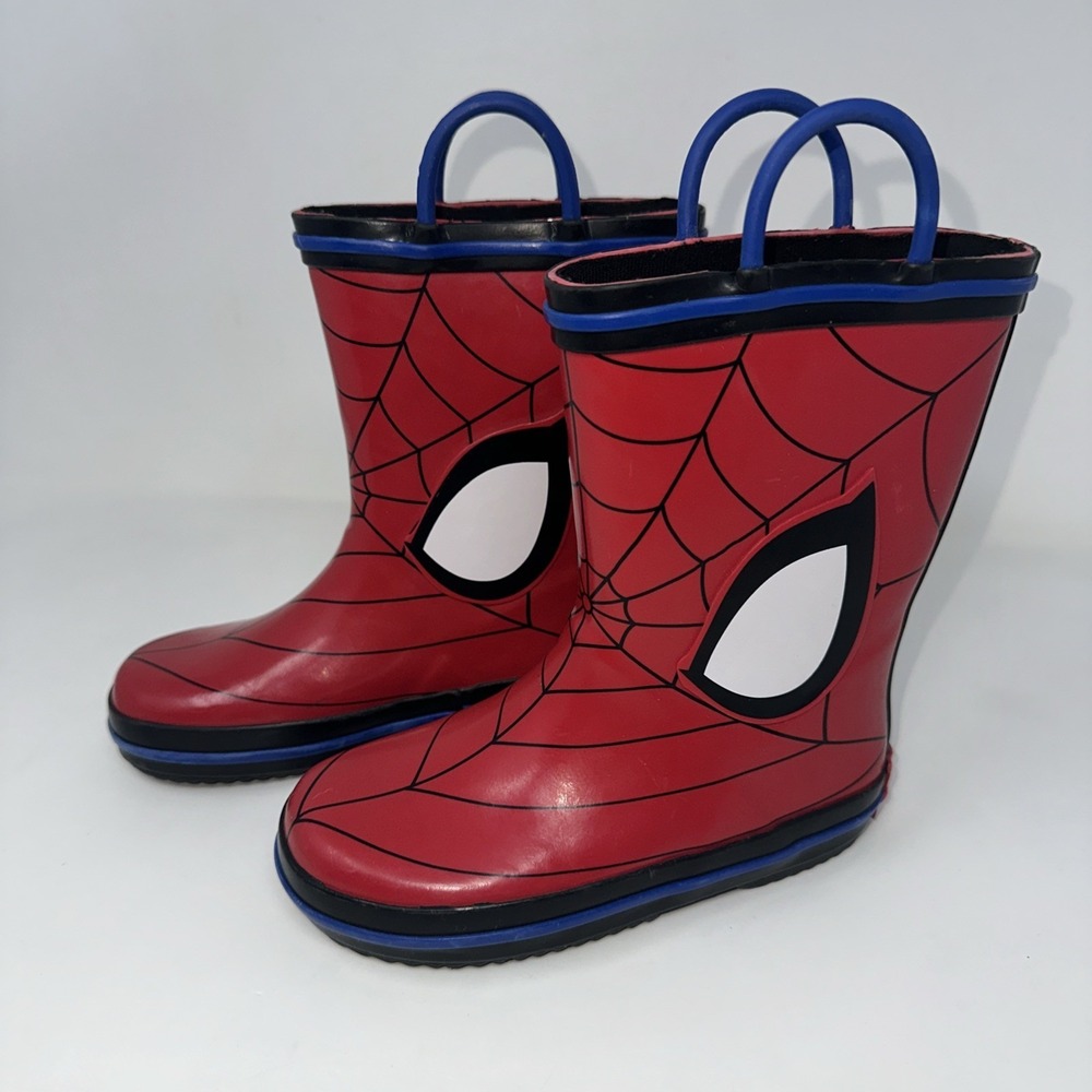 Marvel Spiderman Web Eyes red Blue Rimmed Rain boots Kids Size 9/10